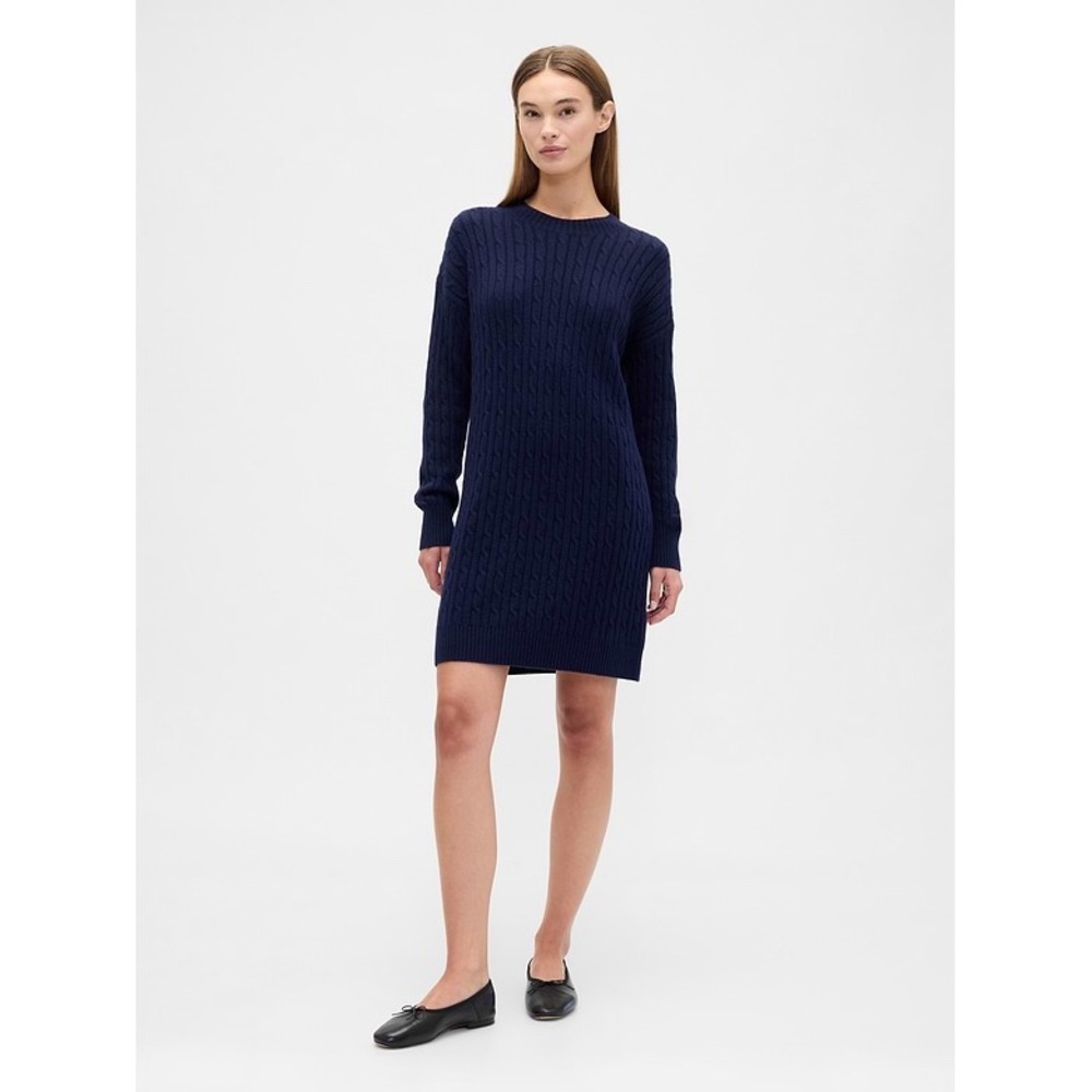 Gap Navy Blue Cable Knit Sweater Mini Dress Long Sleeve Crew Neck XS Minimalist